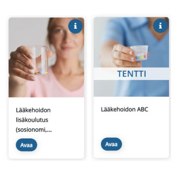 Medieco eLearn Lääkehoidon lisäkoulutus ja Lääkehoidon ABC kurssien kuvakkeet 