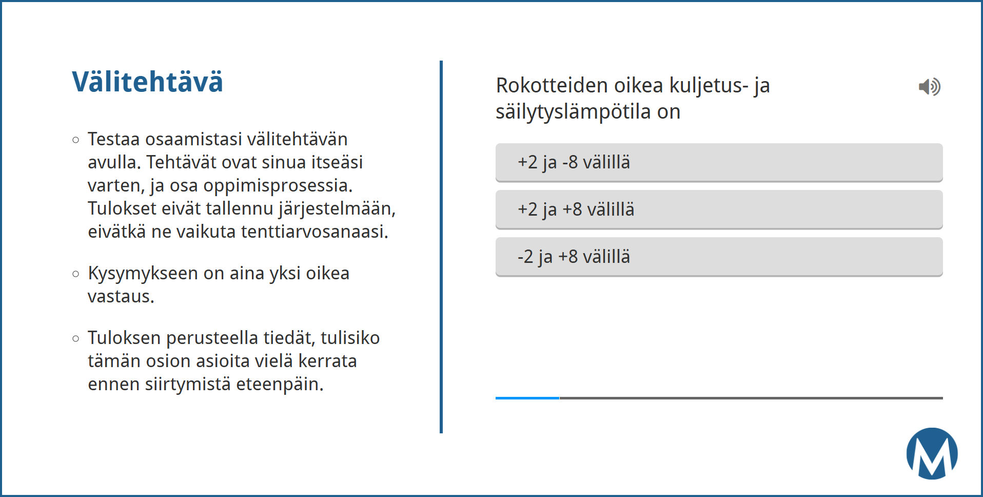 Esimerkki selkeästä verkossa toteutettavan itseopiskelukurssin tehtävän asettelusta.