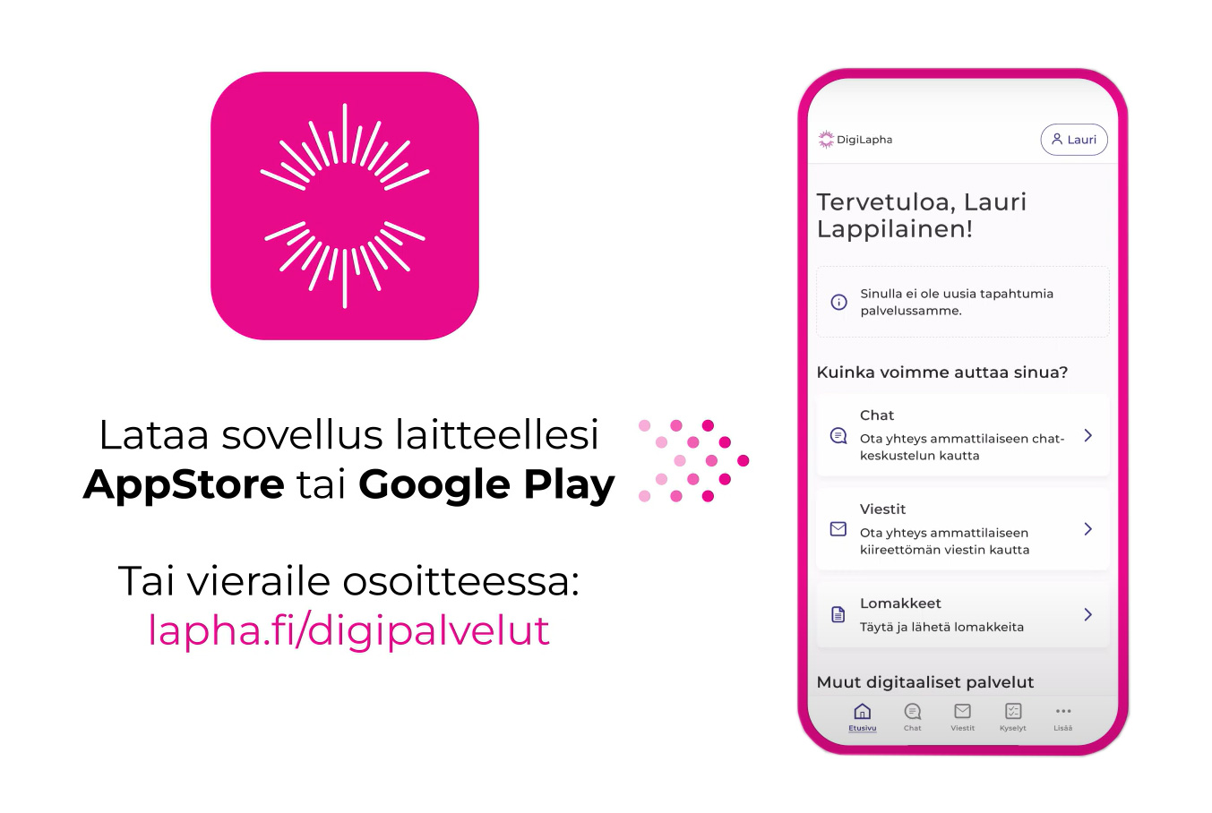 DigiLapha on Lapin hyvinvointialueen digitaalinen asiointipalvelu